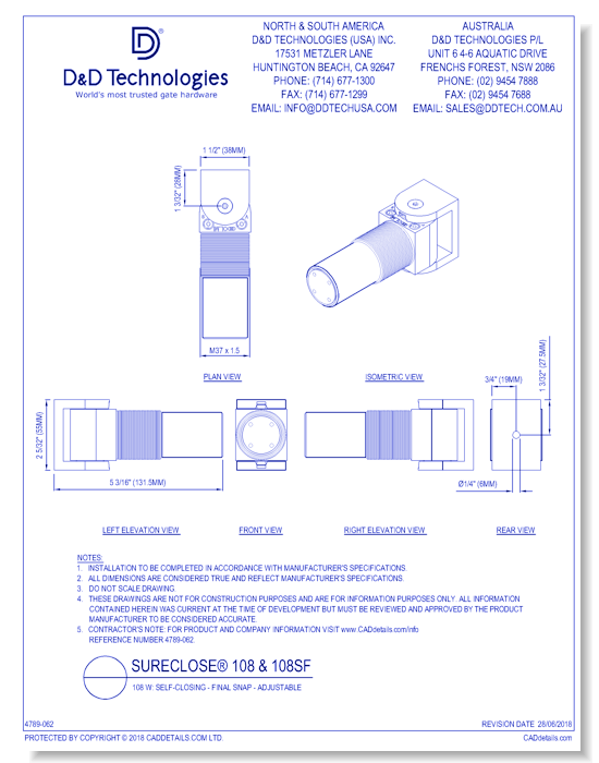 108 W: Self-Closing - Final Snap - Adjustable