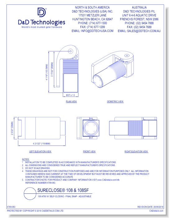 108 AT90 W: Self-Closing - Final Snap - Adjustable