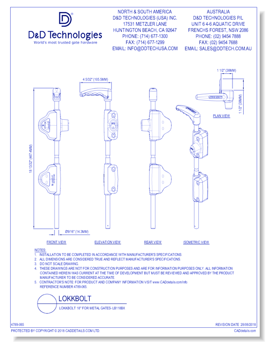 LokkBolt 18" for Metal Gates- LB118BX