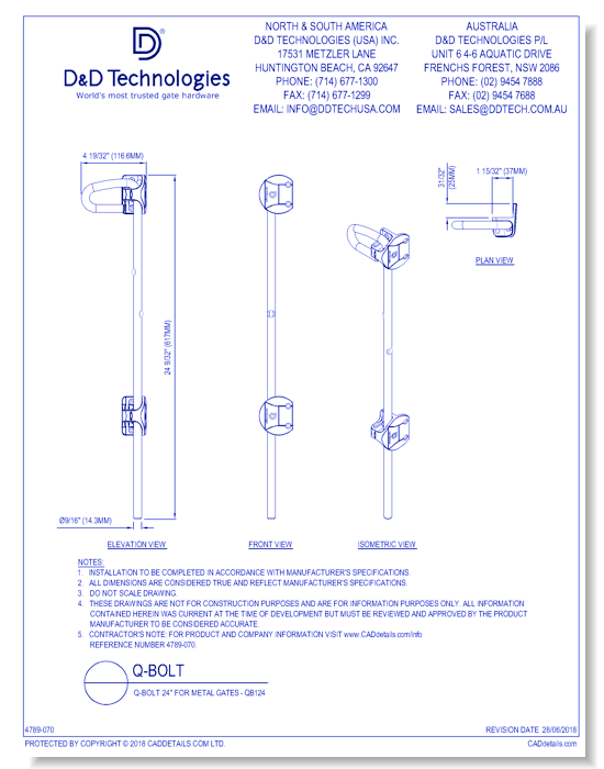 Q-Bolt 24" for Metal Gates - QB124