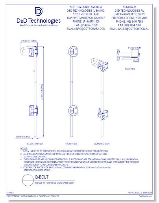 Q-Bolt 24" for Wood-Vinyl Gates QB224