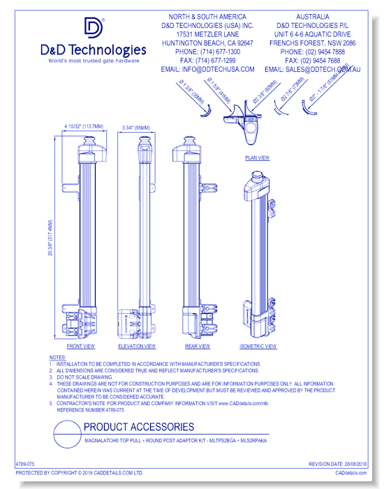 MagnaLatch® Top Pull + Round Post Adaptor Kit - MLTPS2BGA + MLS2RPAKA