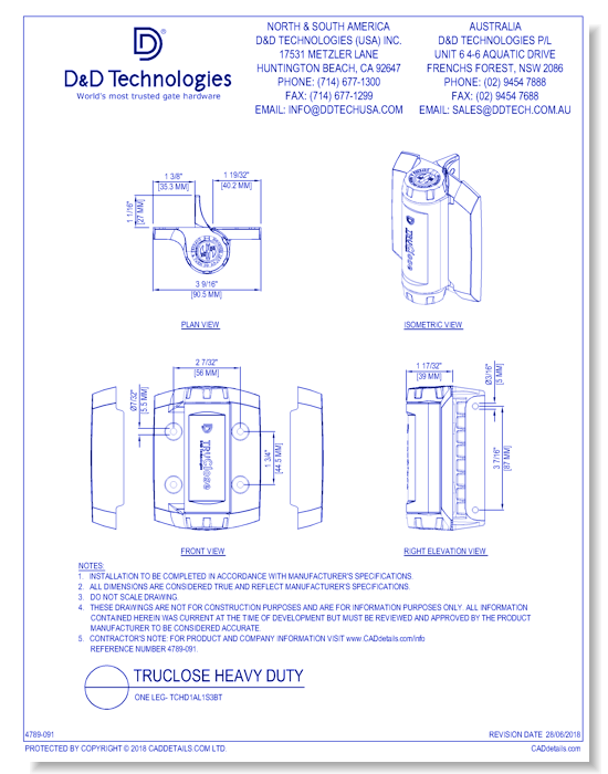 TruClose Heavy Duty - One Leg- TCHD1AL1S3BT