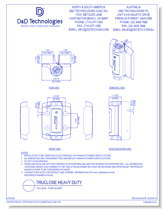 TruClose Heavy Duty - Two Legs - TCHD1AL2S3BT