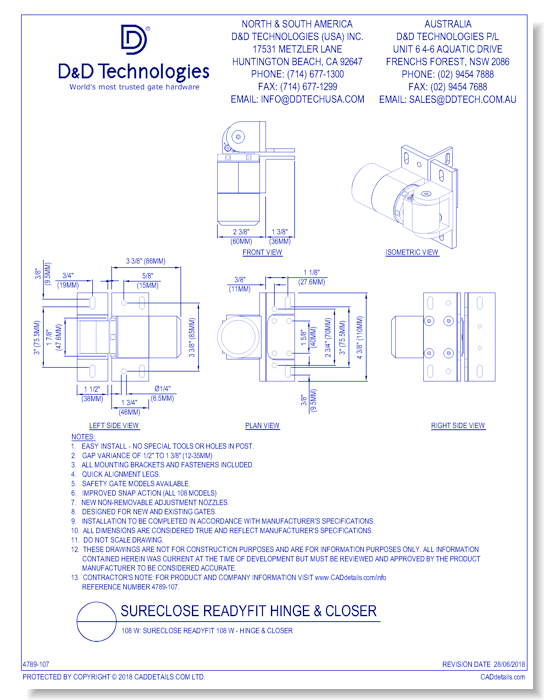 108 W: SureClose ReadyFit 108 W - Hinge & Closer