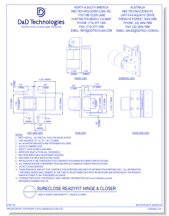 108SF S: SureClose ReadyFit - Hinge & Closer