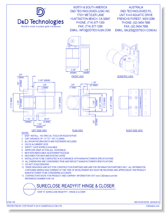108SF W: SureClose ReadyFit - Hinge & Closer