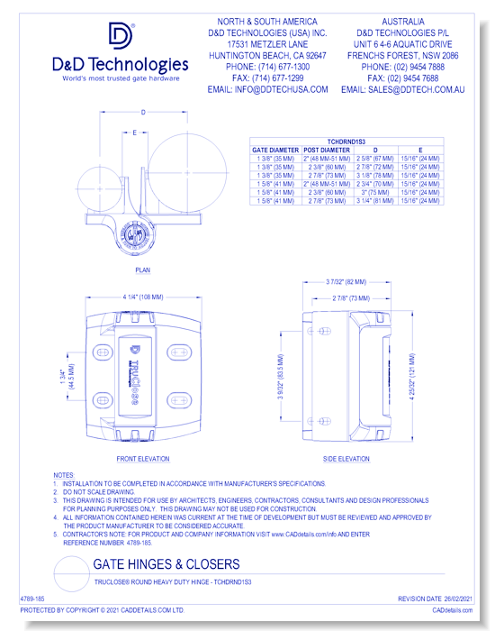 TruClose® Round Heavy Duty Hinge - TCHDRND1S3