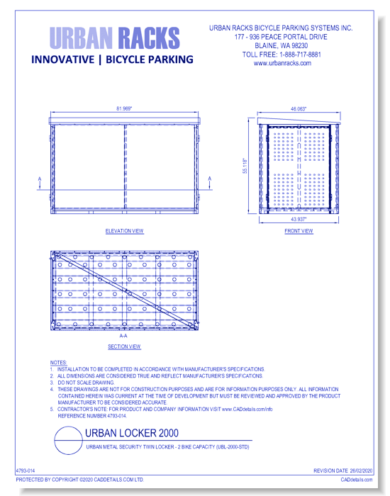 Urban Racks Locker 2000: Urban Metal Security Twin Locker - 2 Bike Capacity ( UBL-2000-STD )