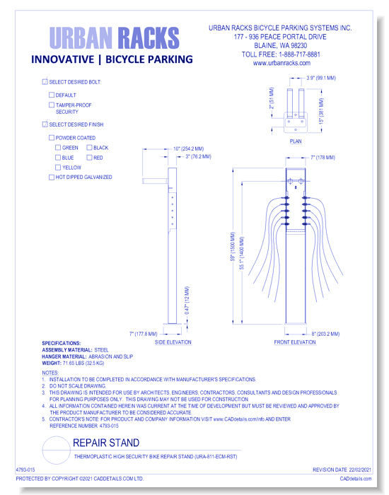 Urban Repair Stand: Thermoplastic High Security Bike Repair Stand ( URA-811-ECM-RS*T )