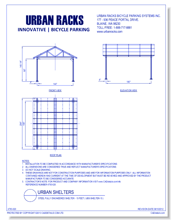 Urban Racks Shelter: Steel Fully Engineered Shelter - 15 Feet ( UBS-OpenShelter-15 )