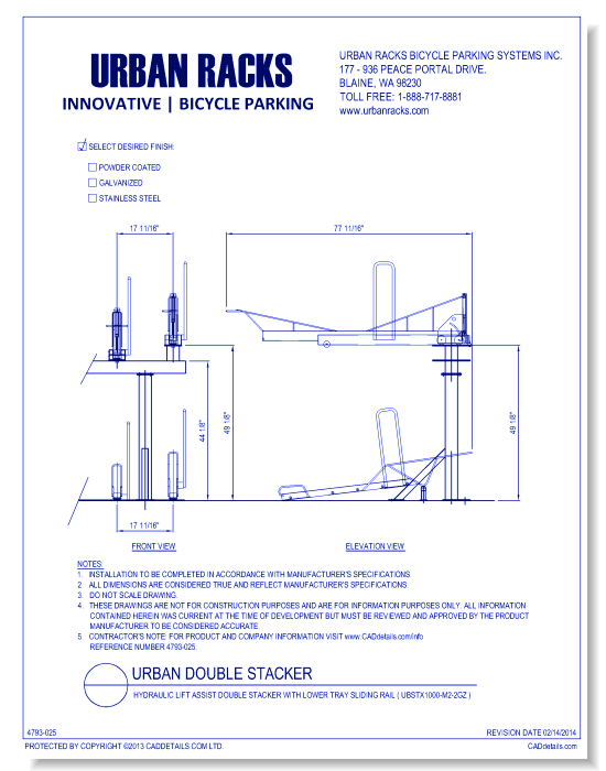 Urban Double Stacker Rack: Pneumatic Lift Assist Double Stacker ( UBSTX1000-SM-2WG )