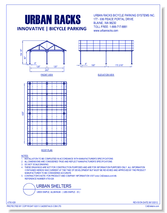 Urban Racks Shelter: UBSS Simple, Anodized Aluminum - ( UBS-OpenShelter-35 )