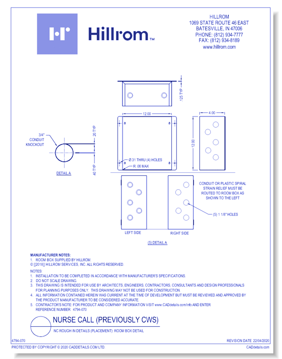 NC Rough In Details (Placement): Room Box Detail