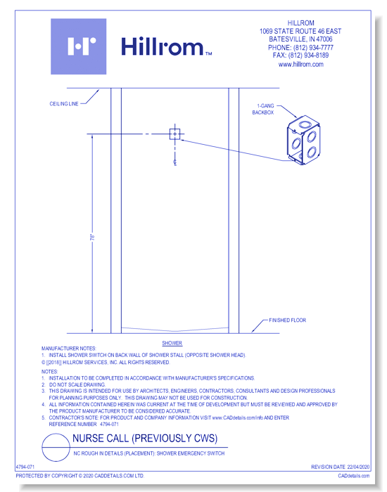 NC Rough In Details (Placement): Shower Emergency Switch