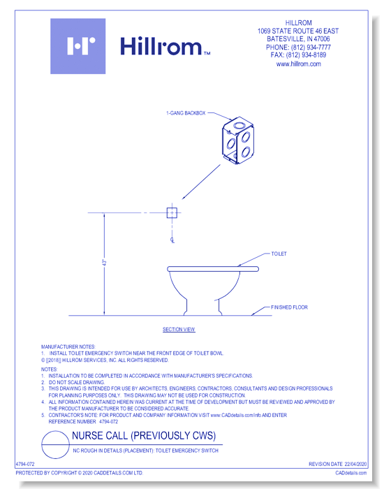 NC Rough In Details (Placement): Toilet Emergency Switch