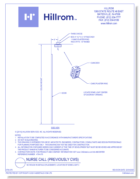 NC Rough In Details (Placement): Location of Dome Light 3