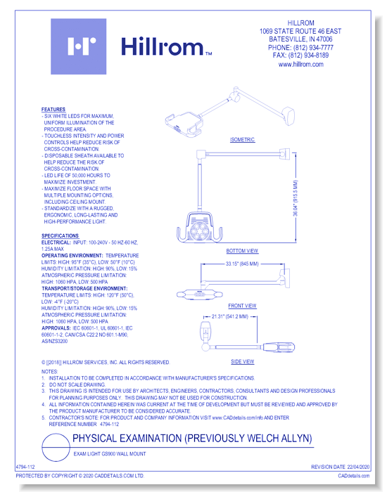 Exam Light GS900 Wall Mount