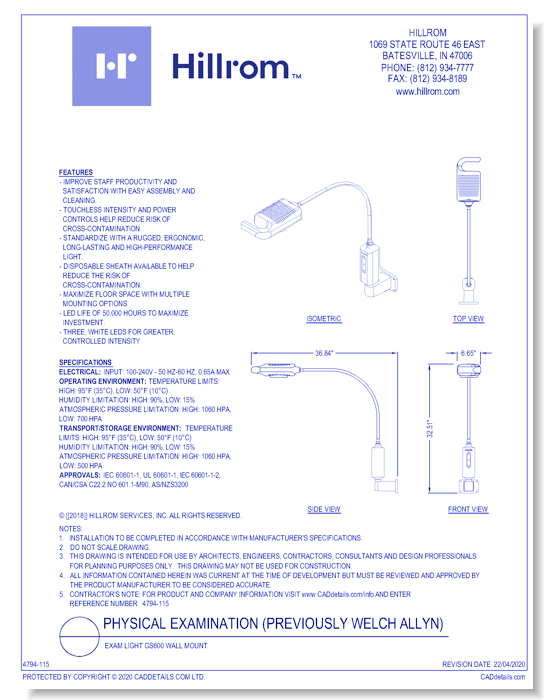 Exam Light GS600 Wall Mount