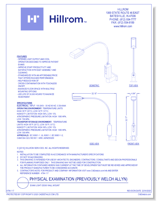 Exam Light GS300 Wall Mount