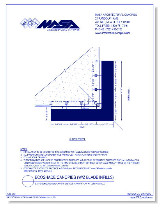 Extrudek/Ecoshade Canopy Systems: Canopy Plan at Curtainwall 3
