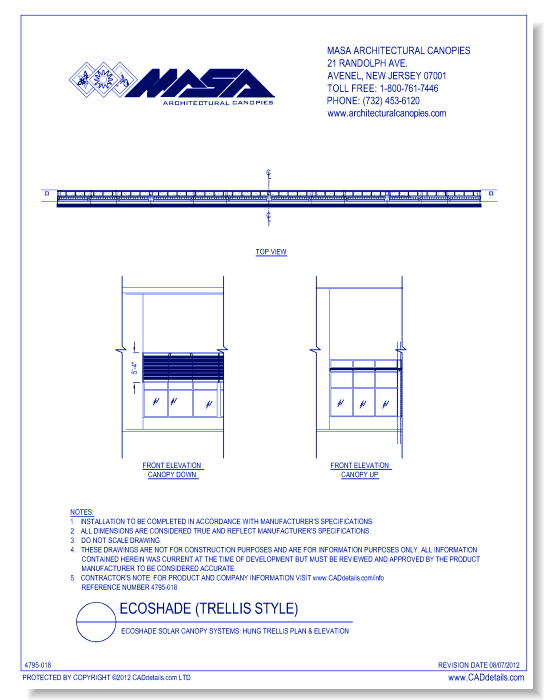 Ecoshade Solar Canopy Systems: Hung Trellis Plan & Elevation