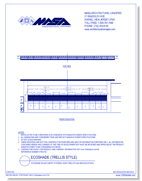 Ecoshade Solar Canopy Systems: Hung Trellis Plan and Elevation 2