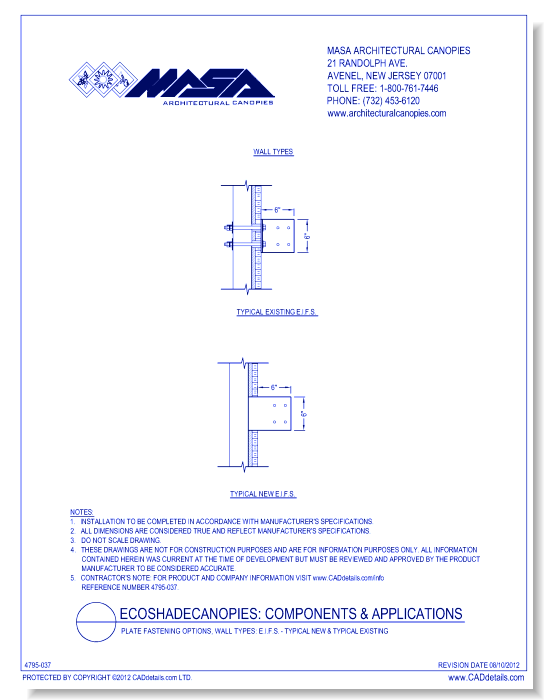 Plate Fastening Options, Wall Types: E.I.F.S. - Typical New & Typical Existing