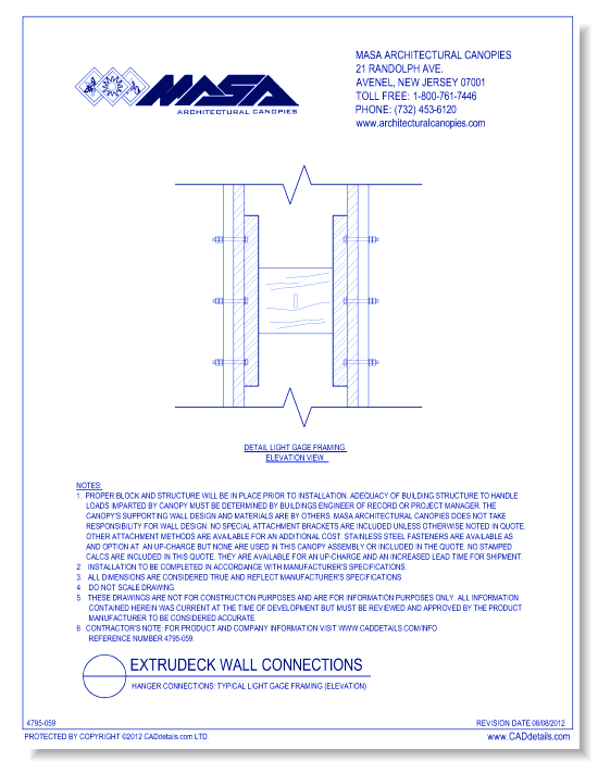 Hanger Connections: Typical Light Gage Framing (Elevation)