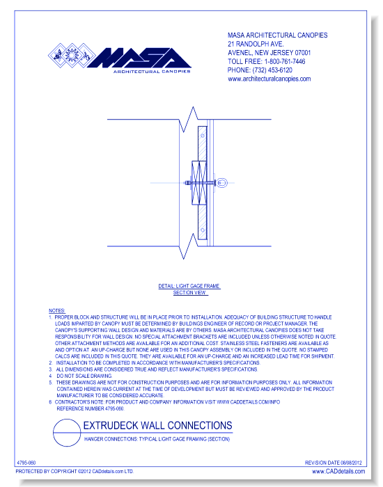 Hanger Connections: Typical Light Gage Framing (Section)