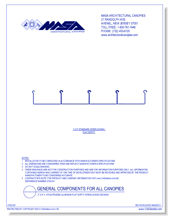 3" x 6" x .078 Extruded Aluminum Flat Soffit Interlocking Decking