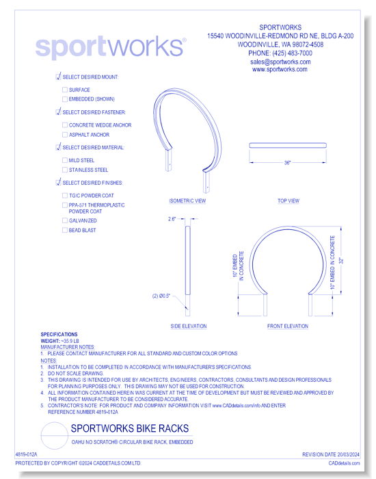Oahu No Scratch® Circular Bike Rack, Embedded 