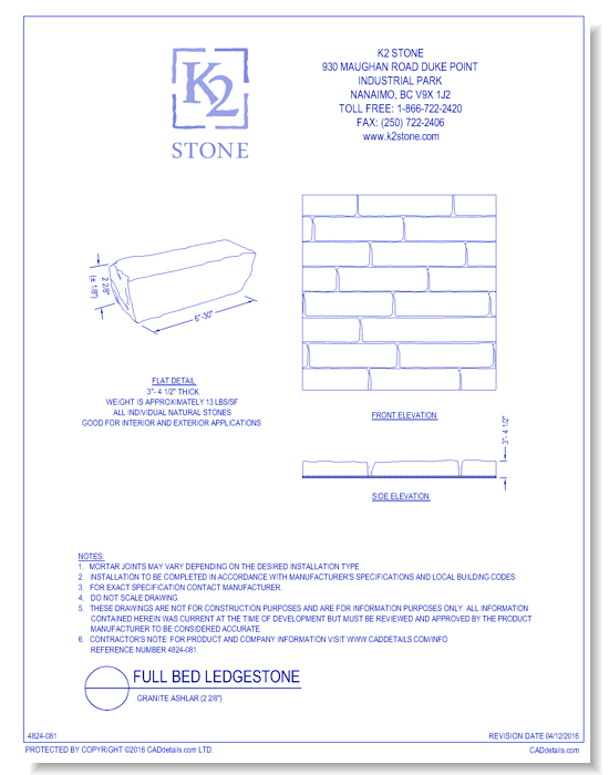 Full Bed Ledgestone: Granite Ashlar (2 2/8")