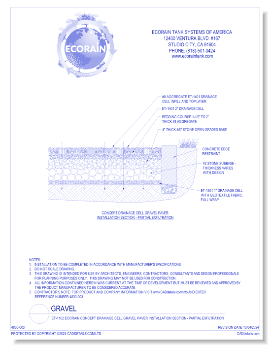 ET-1102 EcoRain™ Concept Drainage Cell Gravel Paver Installation Section - Partial Exfiltration