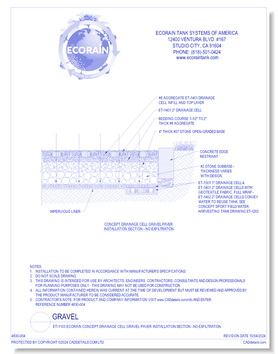 ET-1103 EcoRain™ Concept Drainage Cell Gravel Paver Installation Section - No Exfiltration
