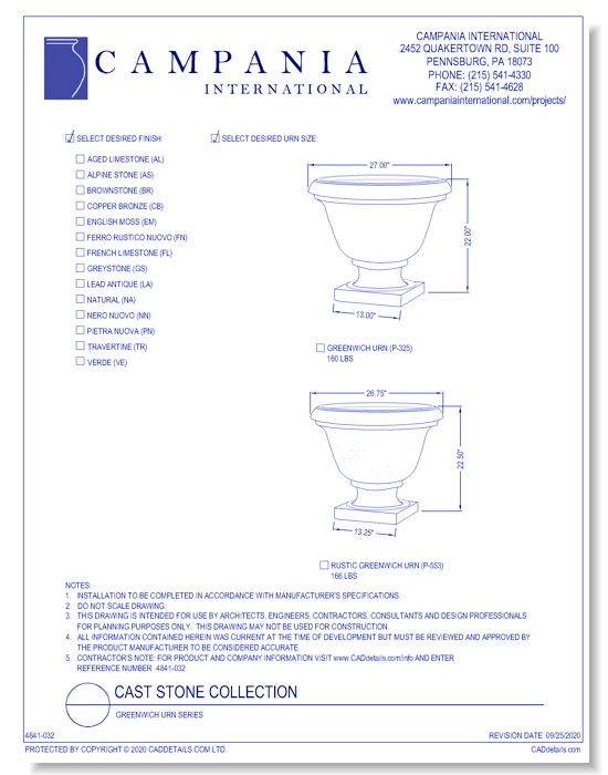 Cast Stone Collection: Greenwich Urn Series