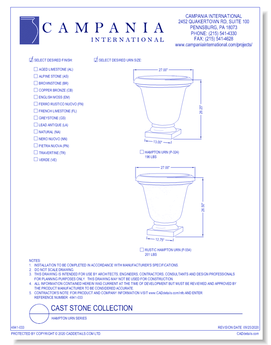 Cast Stone Collection: Hampton Urn Series