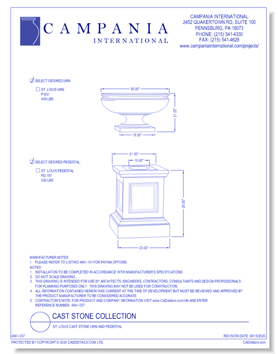 Cast Stone Collection: St. Louis Cast Stone Urn and Pedestal