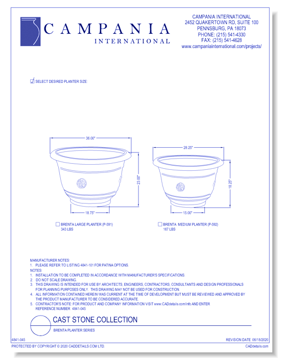 Cast Stone Collection: Brenta Planter Series