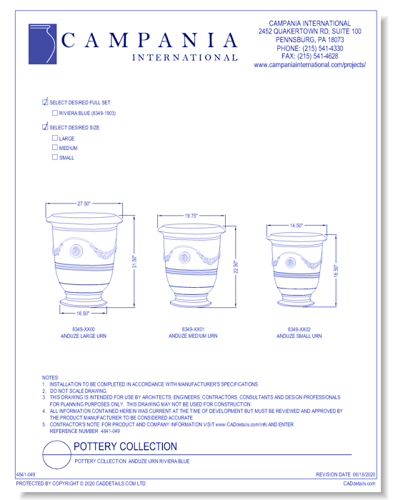 Pottery Collection: Anduze Urn Riviera Blue