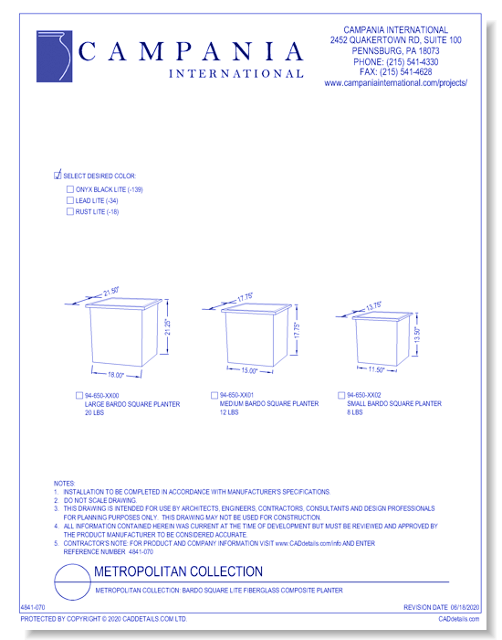 Bardo Square Lite Fiberglass Composite Planter