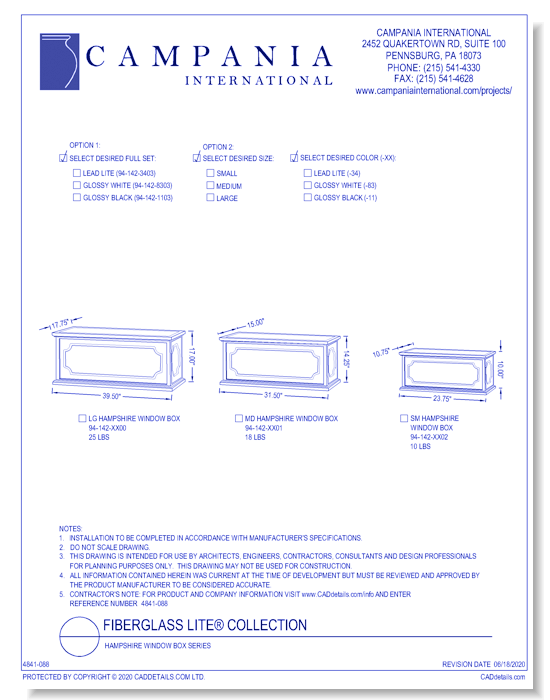 Hampshire Window Box Lite Fiberglass Composite Planter