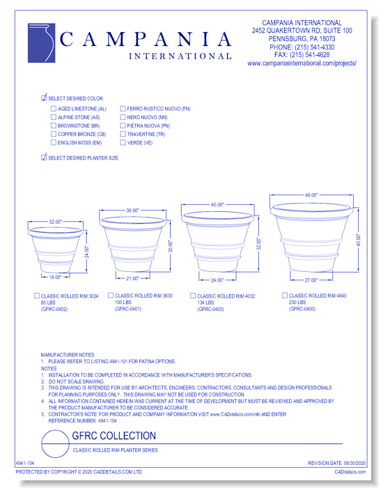 GFRC Collection: Classic Rolled Rim GFRC Series Planter