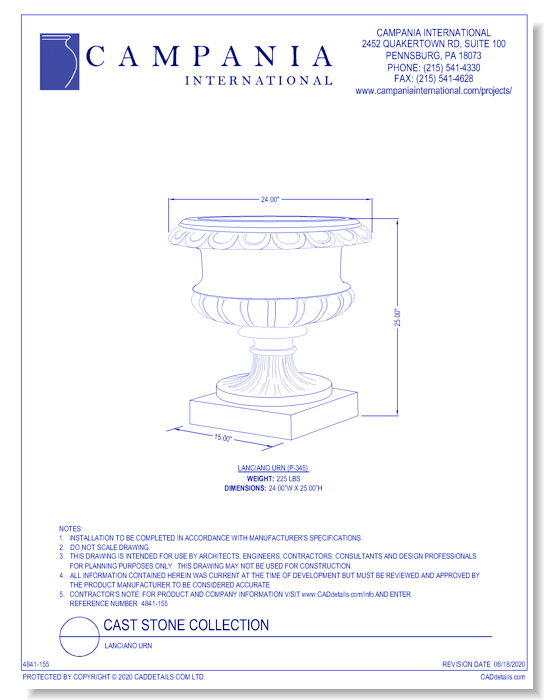 Cast Stone Collection: Lanciano Urn