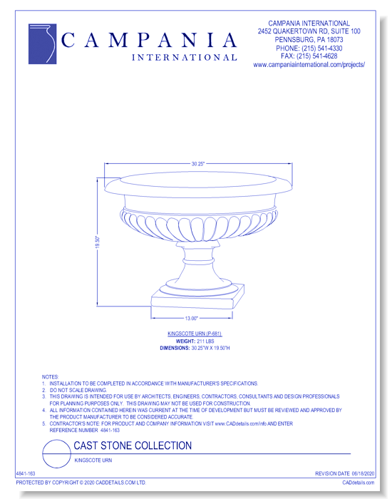 Cast Stone Collection: Kingscote Urn