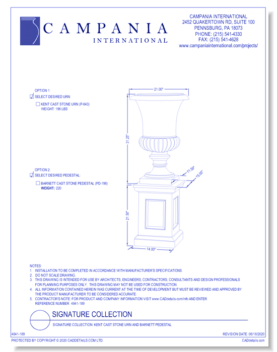 Cast Stone Collection: Kent Cast Stone Urn and Barnett Pedestal