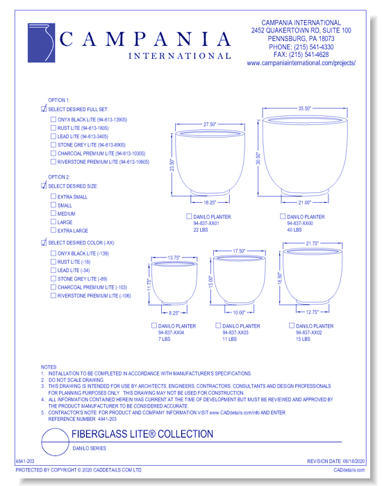 Danilo Lite Fiberglass Composite Planter