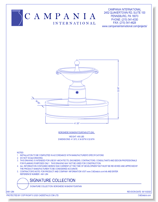 Signature Collection: Borghese in Basin Fountain