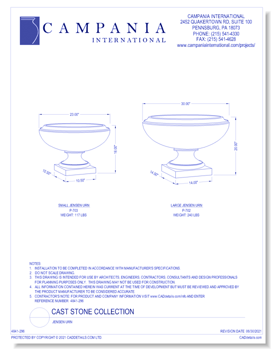 Cast Stone Collection: Jensen Urn