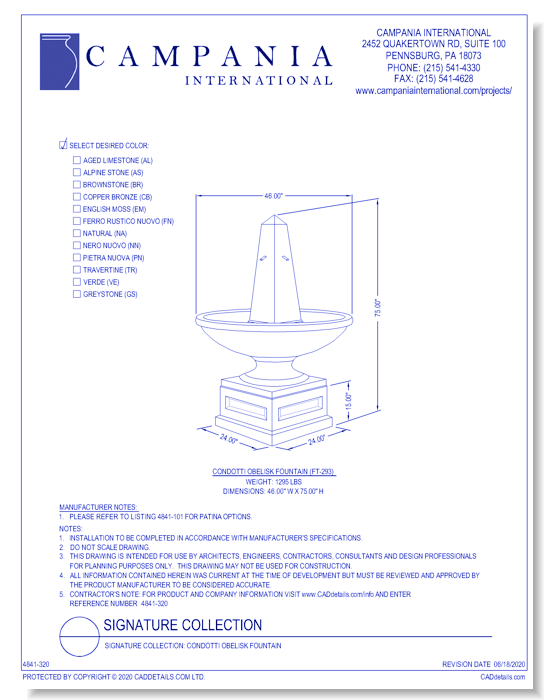 Signature Collection: Condotti Obelisk Fountain